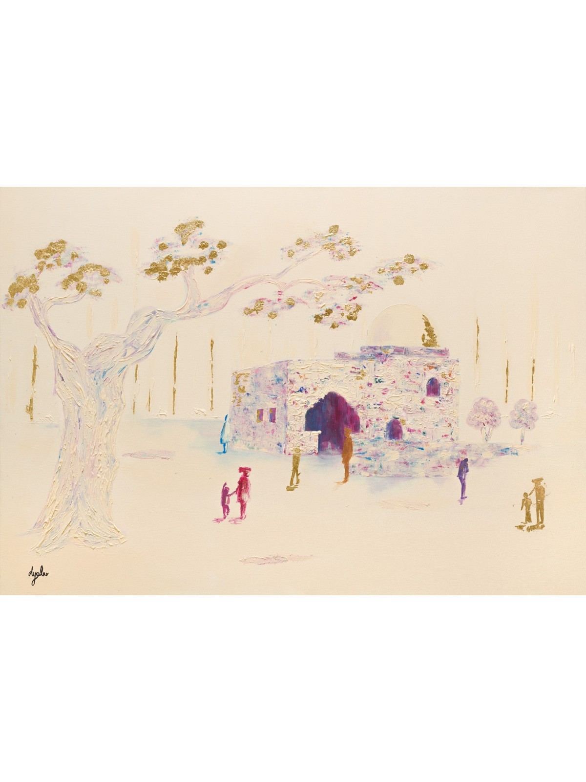 אבסטרקט ורוד וסגול Kever Rochel Gold Leaf , אמנות אבסטרקט יהודית